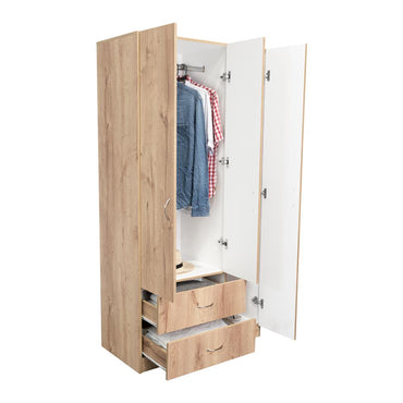 Closet América, Café Claro y Blanco, con Dos Cajones y Variedad de Entrepaños