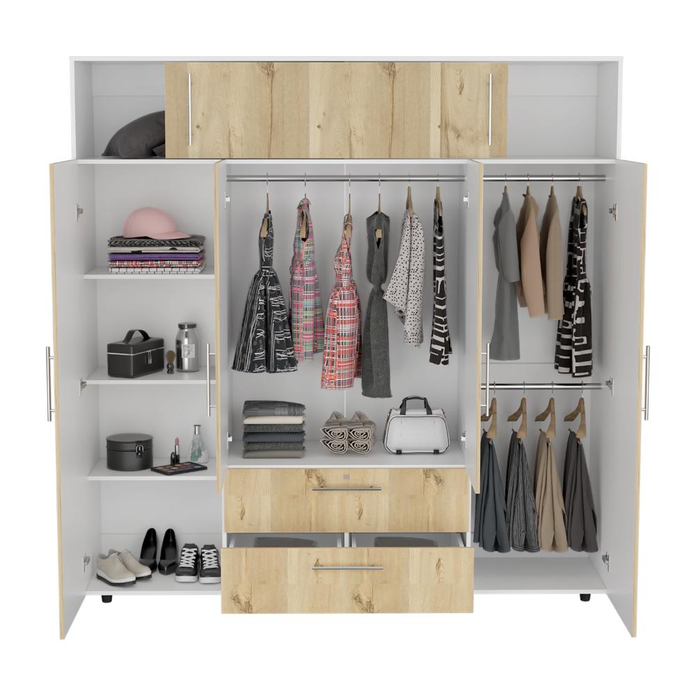 Closet Babel, Café Claro y Blanco, con Cuatro Puertas Abatibles y Cuatro Cajones Multiusos