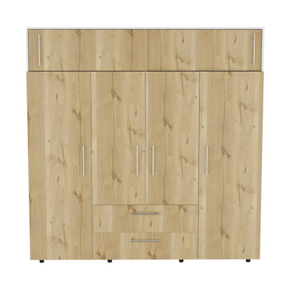 Closet Babel, Café Claro y Blanco, con Cuatro Puertas Abatibles y Cuatro Cajones Multiusos
