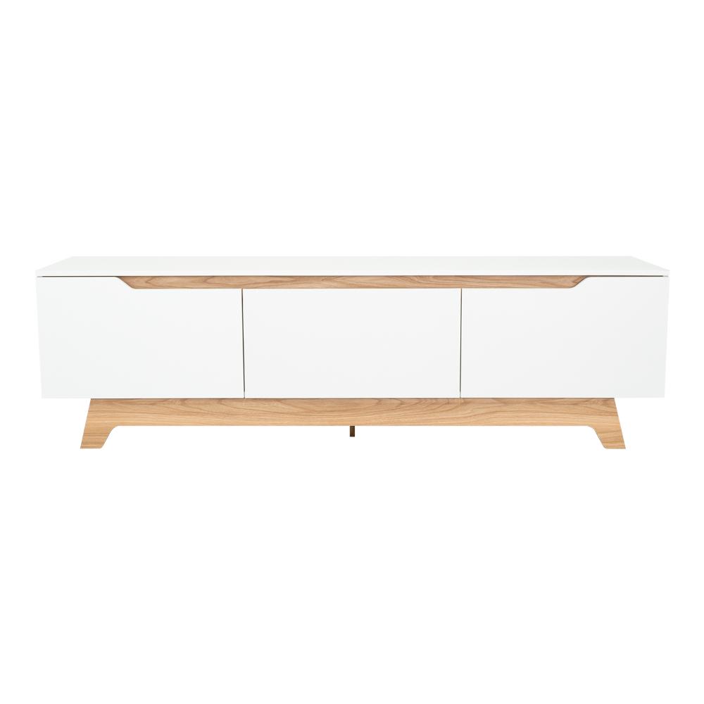 Rack Tv 80" Woodall Dos Puertas Un Cajon, Color Blanco Y Fresno