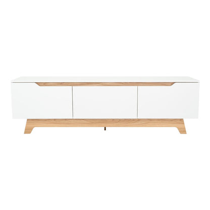 Rack Tv 80" Woodall Dos Puertas Un Cajon, Color Blanco Y Fresno
