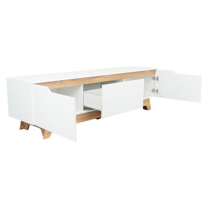 Rack Tv 80" Woodall Dos Puertas Un Cajon, Color Blanco Y Fresno