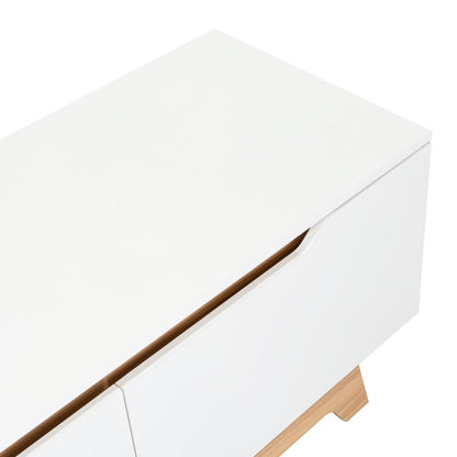 Rack Tv 80" Woodall Dos Puertas Un Cajon, Color Blanco Y Fresno