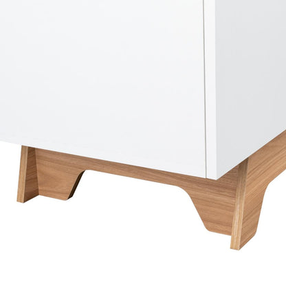 Rack Tv 80" Woodall Dos Puertas Un Cajon, Color Blanco Y Fresno