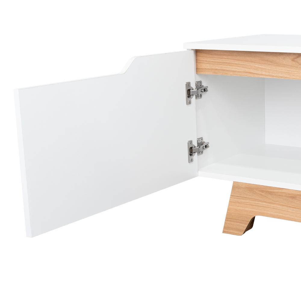 Rack Tv 80" Woodall Dos Puertas Un Cajon, Color Blanco Y Fresno