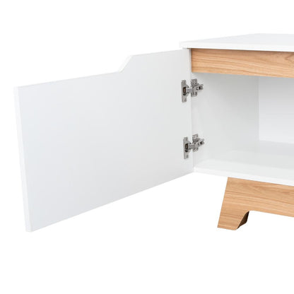 Rack Tv 80" Woodall Dos Puertas Un Cajon, Color Blanco Y Fresno