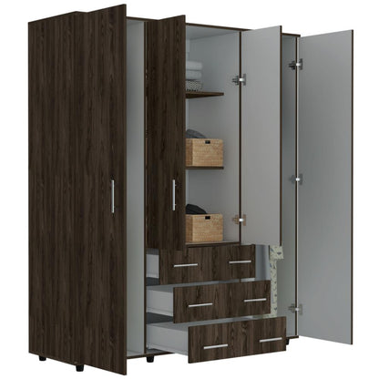 Closet Fontana, Milan y Blanco, con Cuatro Tubos Para Colgar Ropa y Zapatero En La Parte Inferior