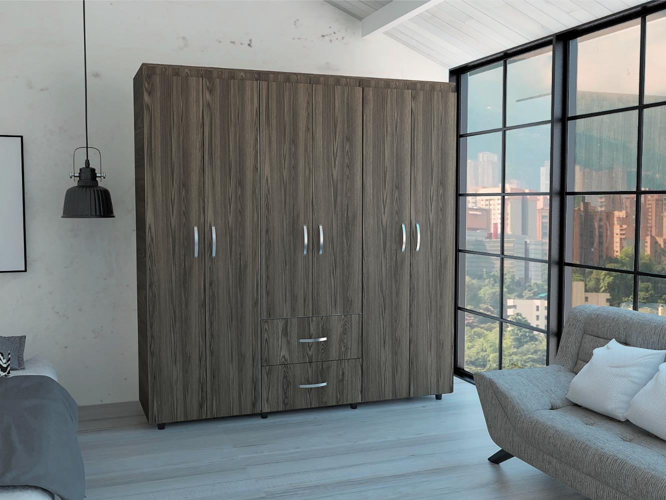 Closet Bariloche Bombay, Milan y Blanco, Variedad de Entrepaños y Seis Puertas Abatibles