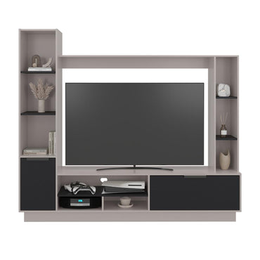 Estante Tv 60" Dos Puertas, Beige Y Negro