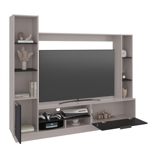 Estante Tv 60" Dos Puertas, Beige Y Negro