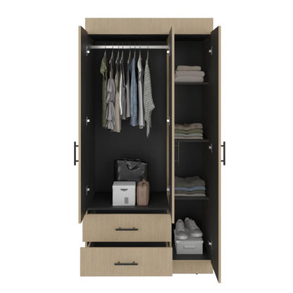 Clóset Houston , Cartagena y Wengue , con Tres Puertas Batientes y Dos Cajones con Amplio Espacio de Almacenamiento