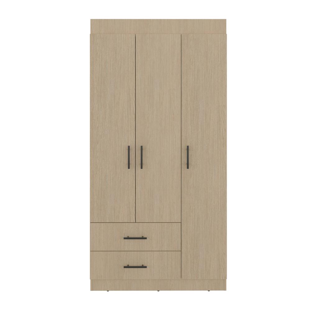 Clóset Houston , Cartagena y Wengue , con Tres Puertas Batientes y Dos Cajones con Amplio Espacio de Almacenamiento