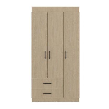 Clóset Houston , Cartagena y Wengue , con Tres Puertas Batientes y Dos Cajones con Amplio Espacio de Almacenamiento