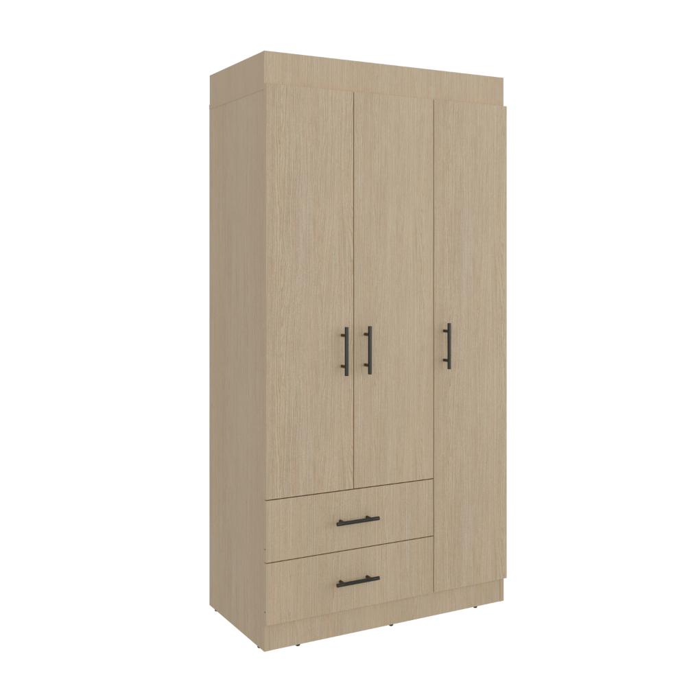 Clóset Houston , Cartagena y Wengue , con Tres Puertas Batientes y Dos Cajones con Amplio Espacio de Almacenamiento