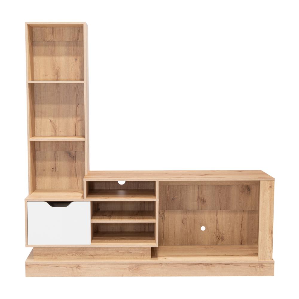 Rack para Tv Blake, Café claro y Blanco, Para Televisor para 55 Pulgadas