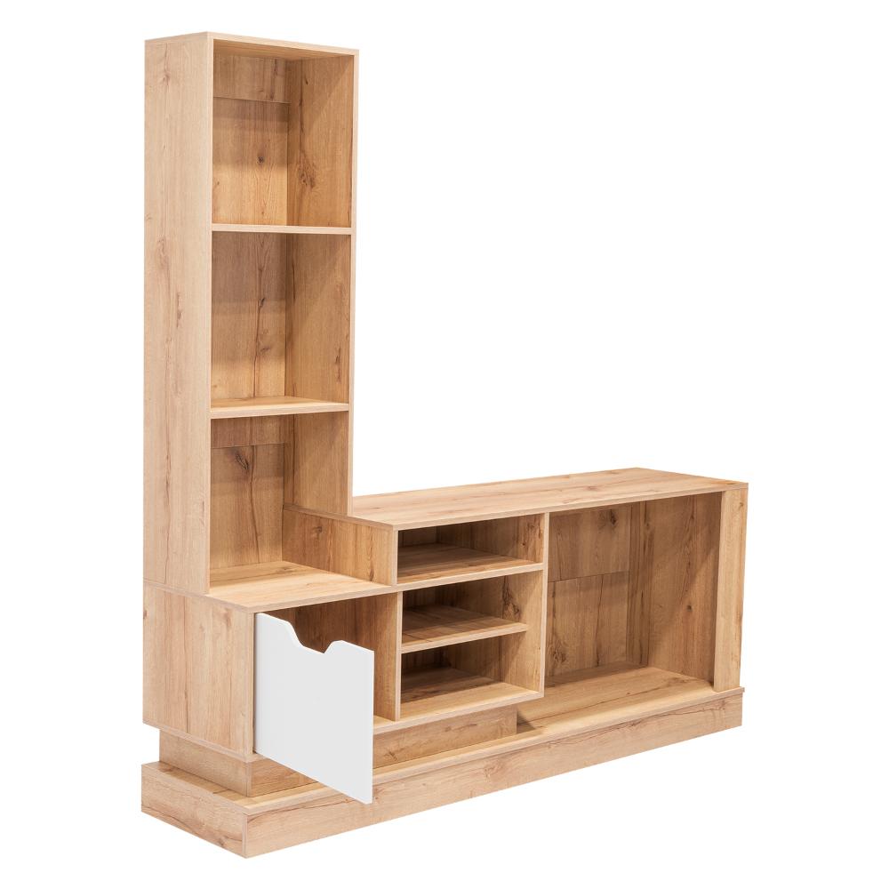 Rack para Tv Blake, Café claro y Blanco, Para Televisor para 55 Pulgadas