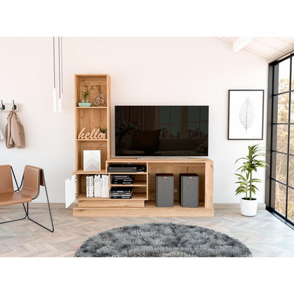 Estante Tv 55" Blake Una Puerta, Café Claro y Blanco