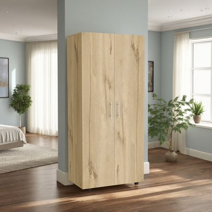 Closet Tera, Duna  y Blanco Vainilla, Dos Puertas Abatibles y Dos Tubos Cromados