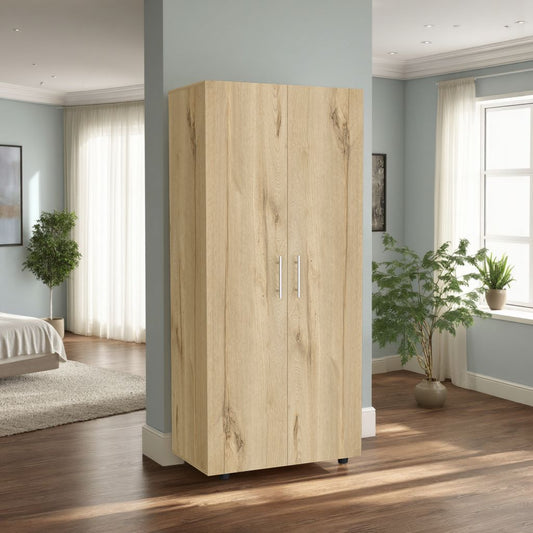 Closet Tera, Duna  y Blanco Vainilla, Dos Puertas Abatibles y Dos Tubos Cromados