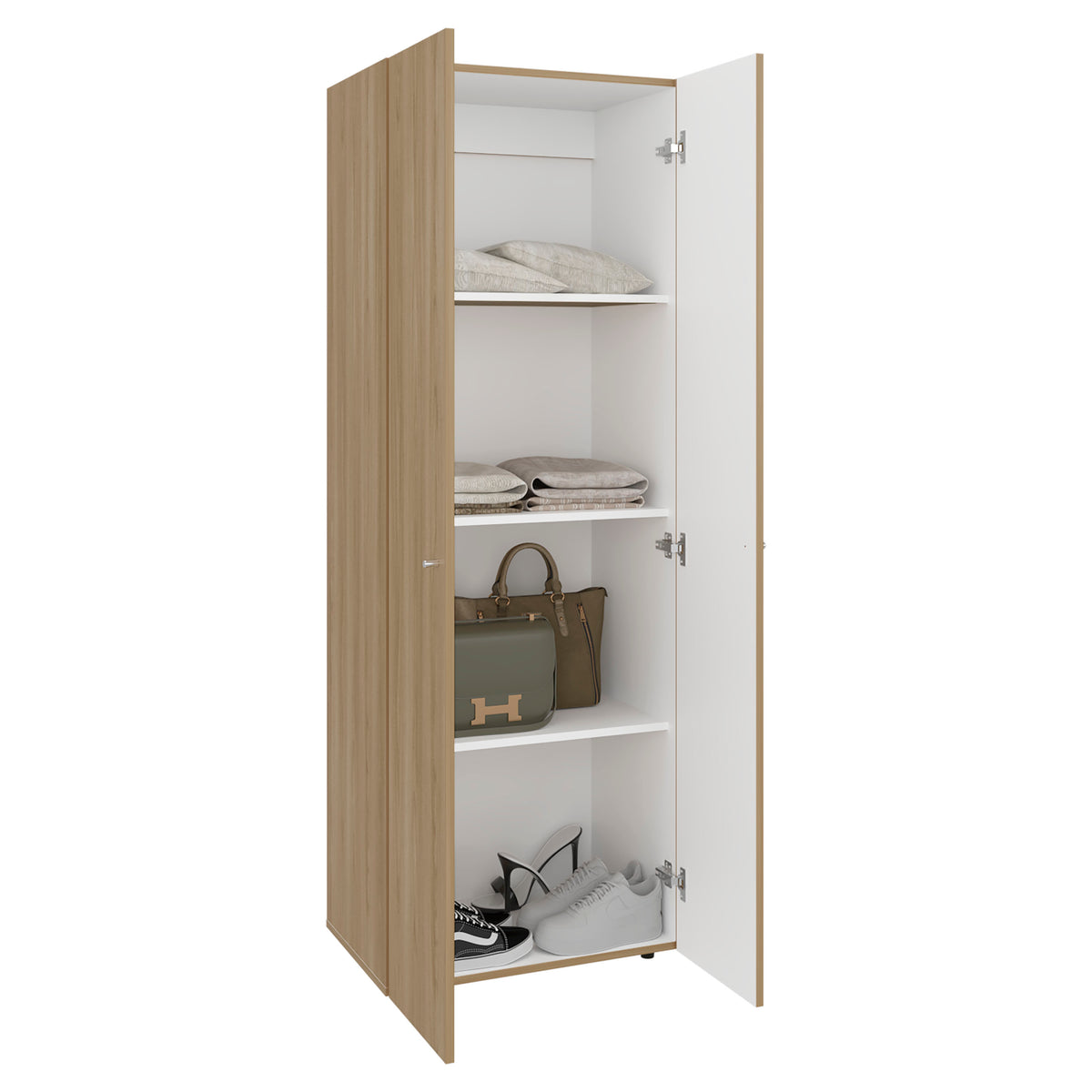 Combo Closet H-200 Diez Puertas, Almacenamiento, Optimizacion, Zapatero, Colgado, Color Fresno