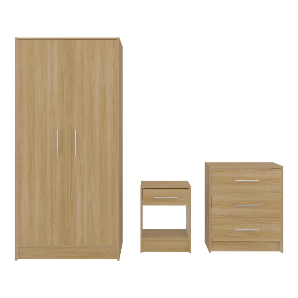 Combo para Habitación Sofi, Fresno Europeo y Blanco, incluye Closet -Organizador y Mesa de Noche