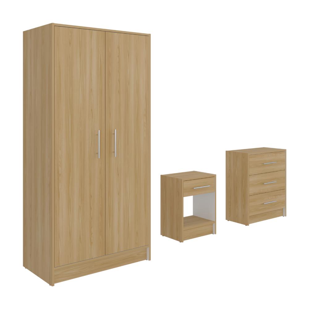 Combo para Habitación Sofi, Fresno Europeo y Blanco, incluye Closet -Organizador y Mesa de Noche