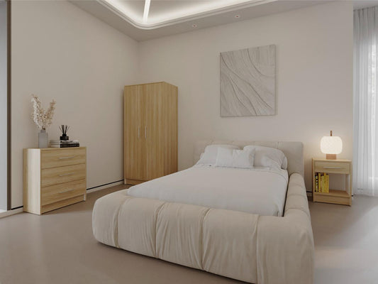 Set Dormitorio Closet Dos Puertas, Velador Y Comoda Fm, Café Claro