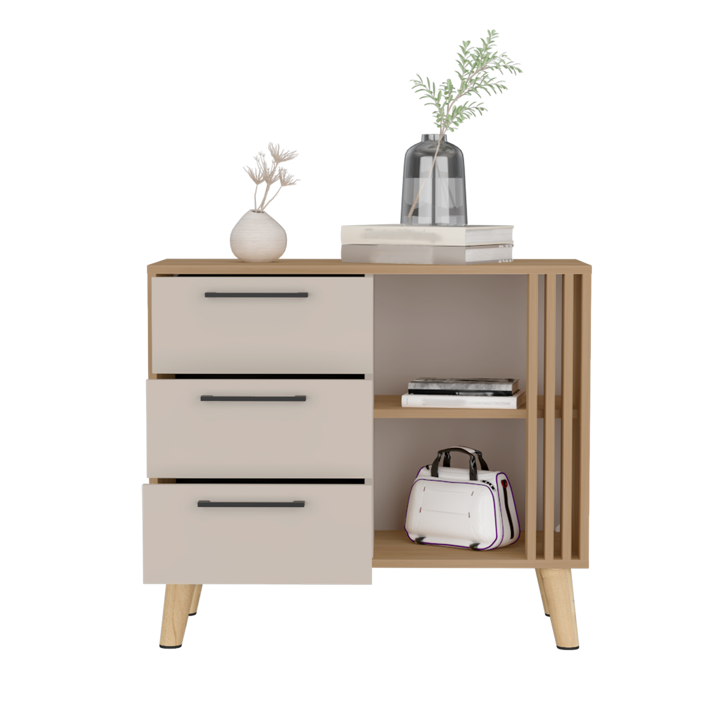 Comoda Tres Cajones Vance Eco, Fresno Europeo Y Capri