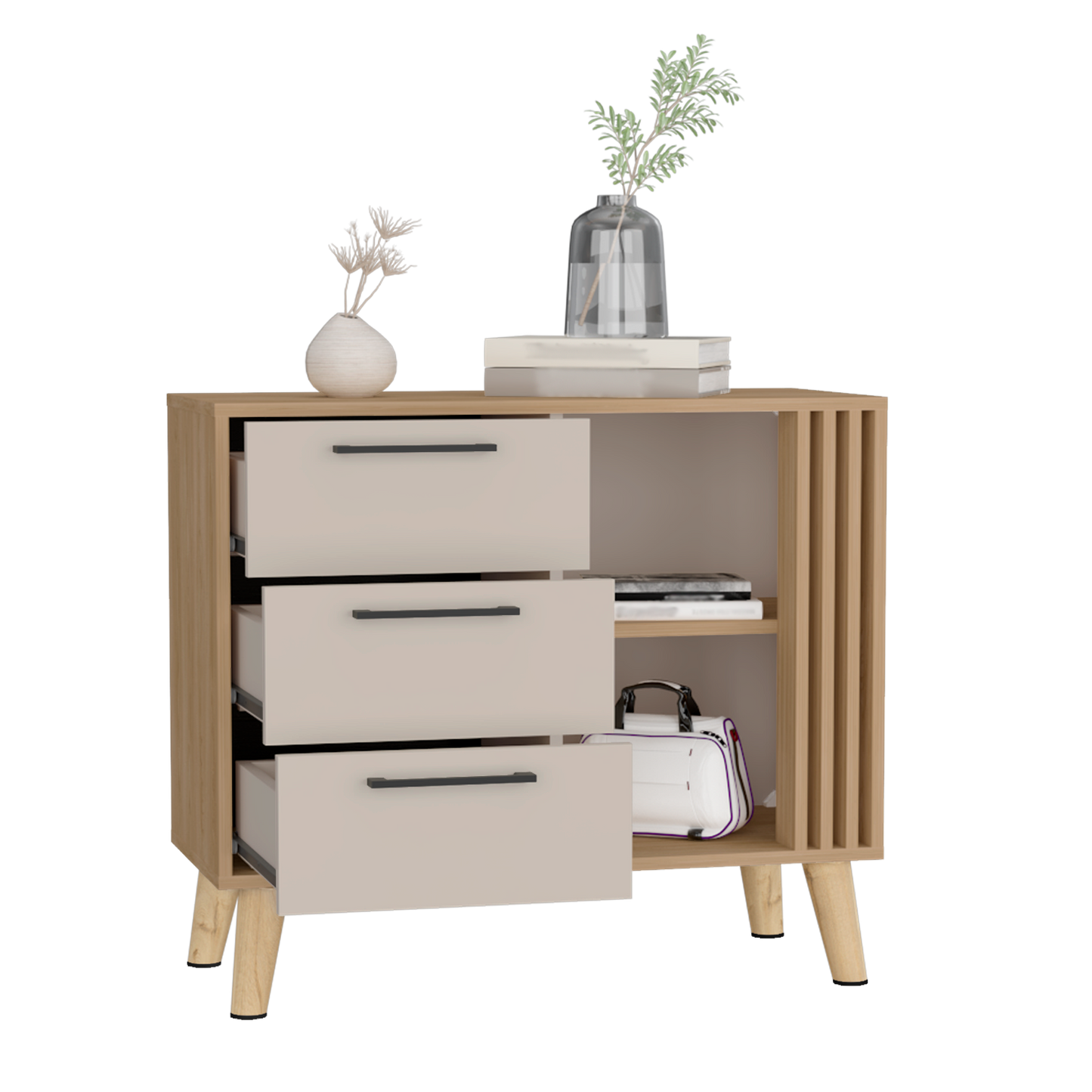 Comoda Tres Cajones Vance Eco, Fresno Europeo Y Capri