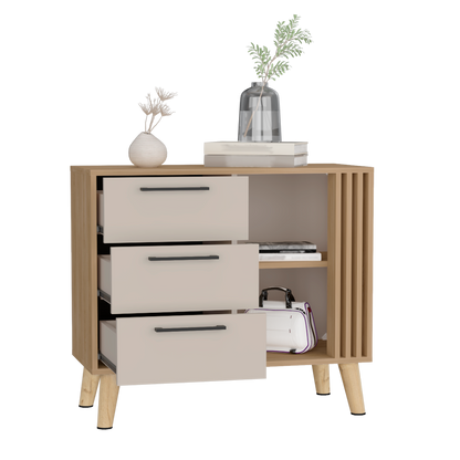 Comoda Tres Cajones Vance Eco, Fresno Europeo Y Capri