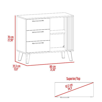 Comoda Tres Cajones Vance Eco, Fresno Europeo Y Capri