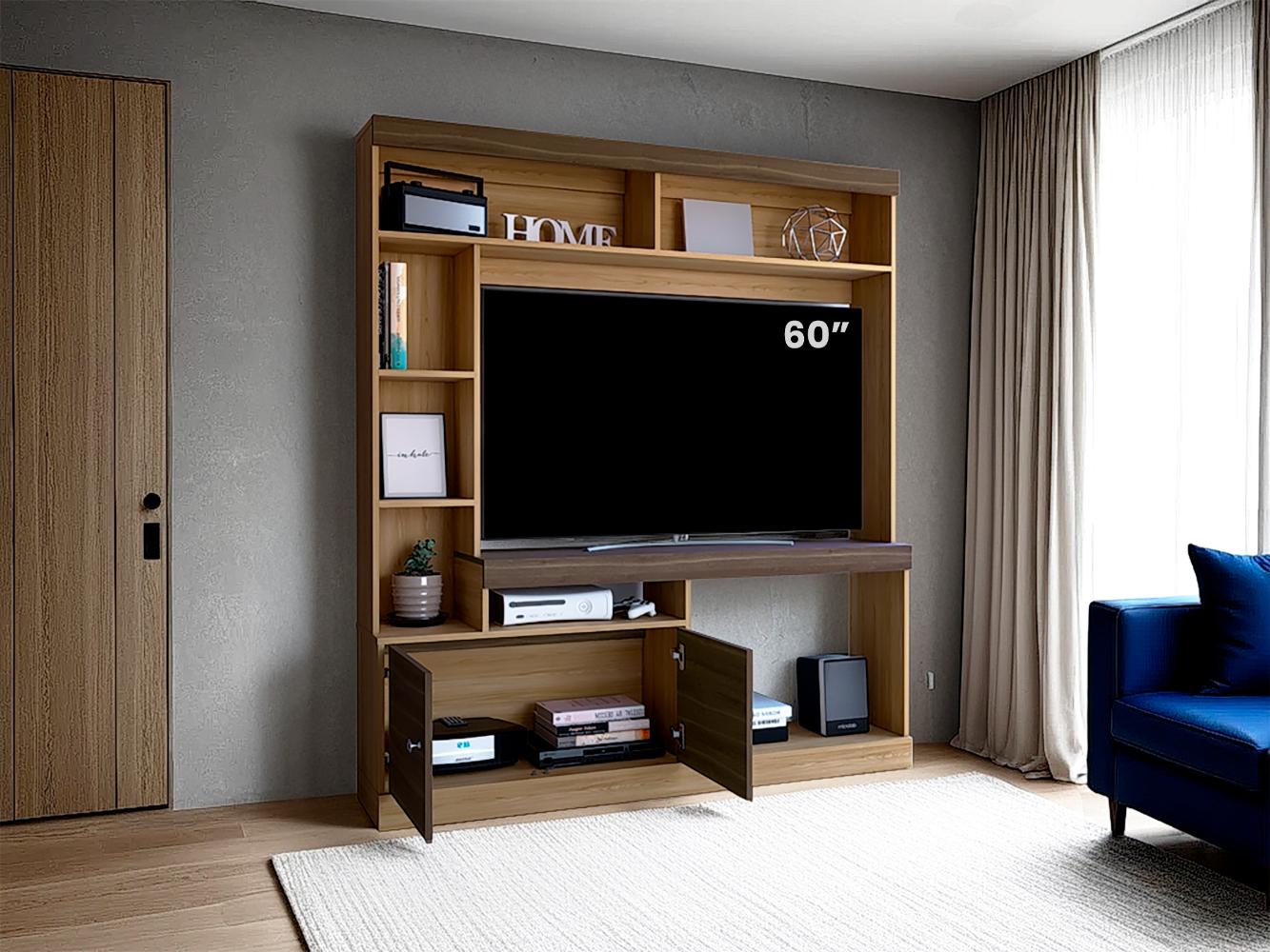Estante Tv 65", Café Claro Y Café Oscuro