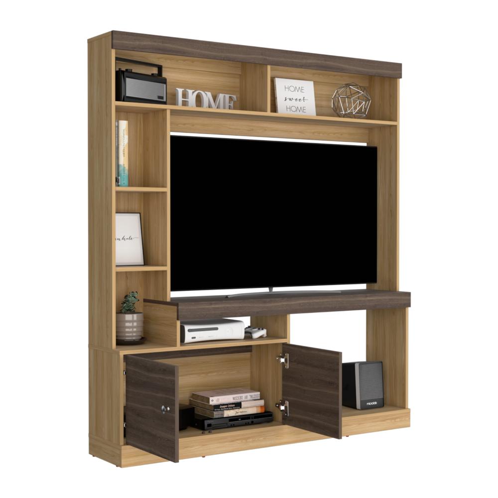 Estante Tv 65", Café Claro Y Café Oscuro