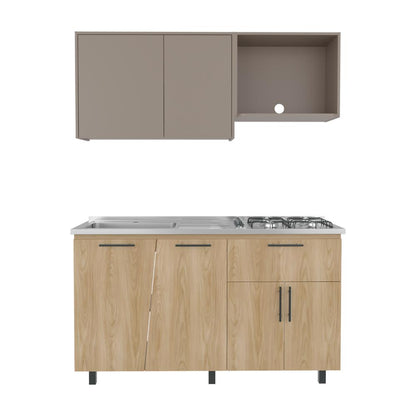 Cocina Integral Emilia, Fresno Europeo y Taupe, Incluye Mesón izquierdo