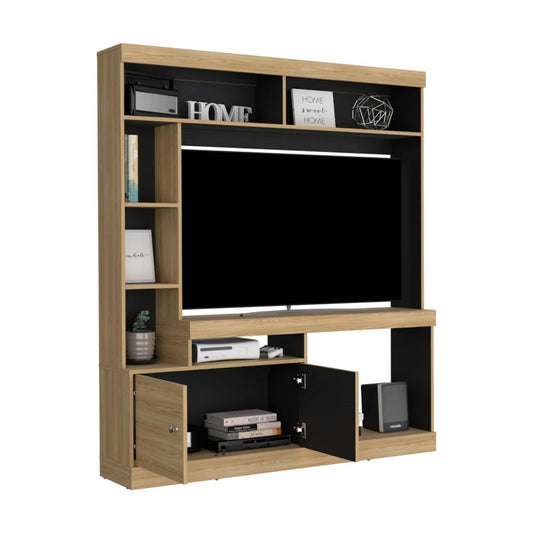 Estante Tv 65", Café Claro Y Negro