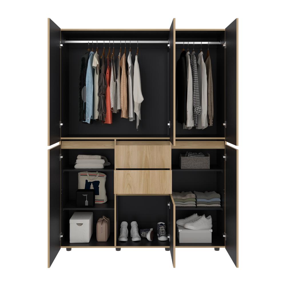 Closet Siruela 150, Fresno Europeo y Wengue, con Seis Puertas y Gran Capacidad de Almacenamiento
