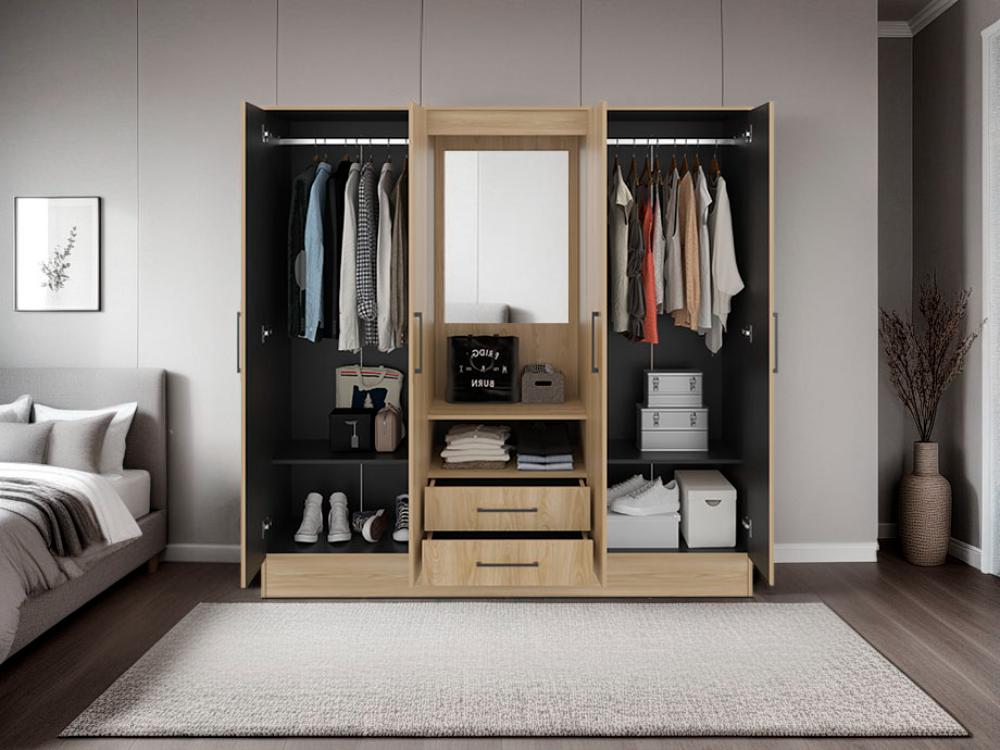 Closet Barmine Cuatro Puertas Dos Cajones Espejo, Fresno / Wengue