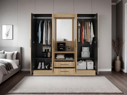 Closet Barmine Cuatro Puertas Dos Cajones Espejo, Fresno / Wengue