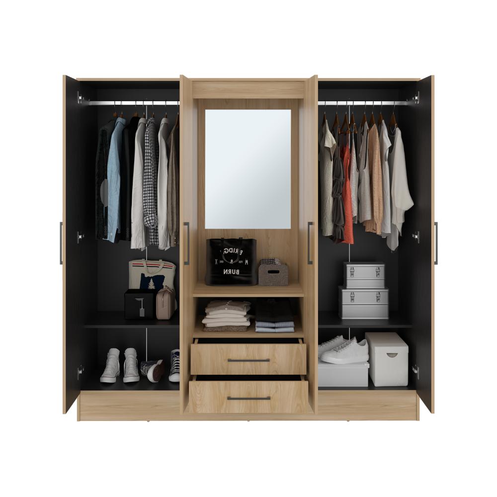 Closet Barmine Cuatro Puertas Dos Cajones Espejo, Fresno / Wengue