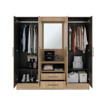 Closet Barmine Cuatro Puertas Dos Cajones Espejo, Fresno / Wengue