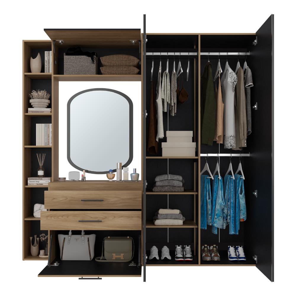 Closet Multifuncional Bruson, Fresno Europeo y Wengue, con cajones para guardar ropa y objetos de oficina
