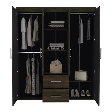 Closet Bariloche Bombay Eco, Nogal Europeo y Wengue , con Variedad de Entrepaños y Cuatro Puertas Abatibles
