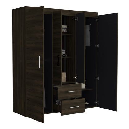 Closet Bariloche Bombay Eco, Nogal Europeo y Wengue , con Variedad de Entrepaños y Cuatro Puertas Abatibles