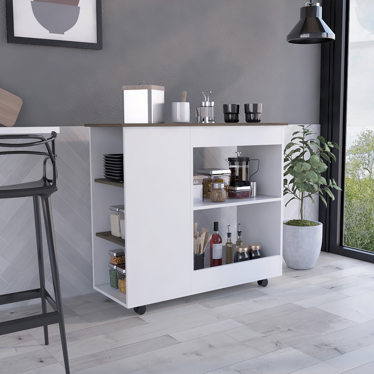 Isla De Cocina Con Ruedas, FM Furniture 002B Blanco