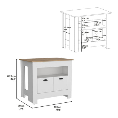 Isla De Cocina Dos Puertas, FM Furniture 005B Blanco