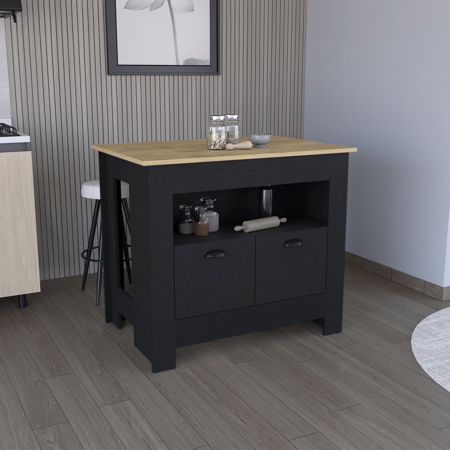Isla De Cocina Dos Puertas, FM Furniture 005N Negro