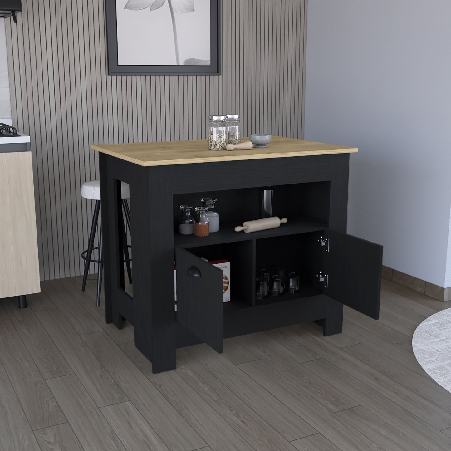 Isla De Cocina Dos Puertas, FM Furniture 005N Negro