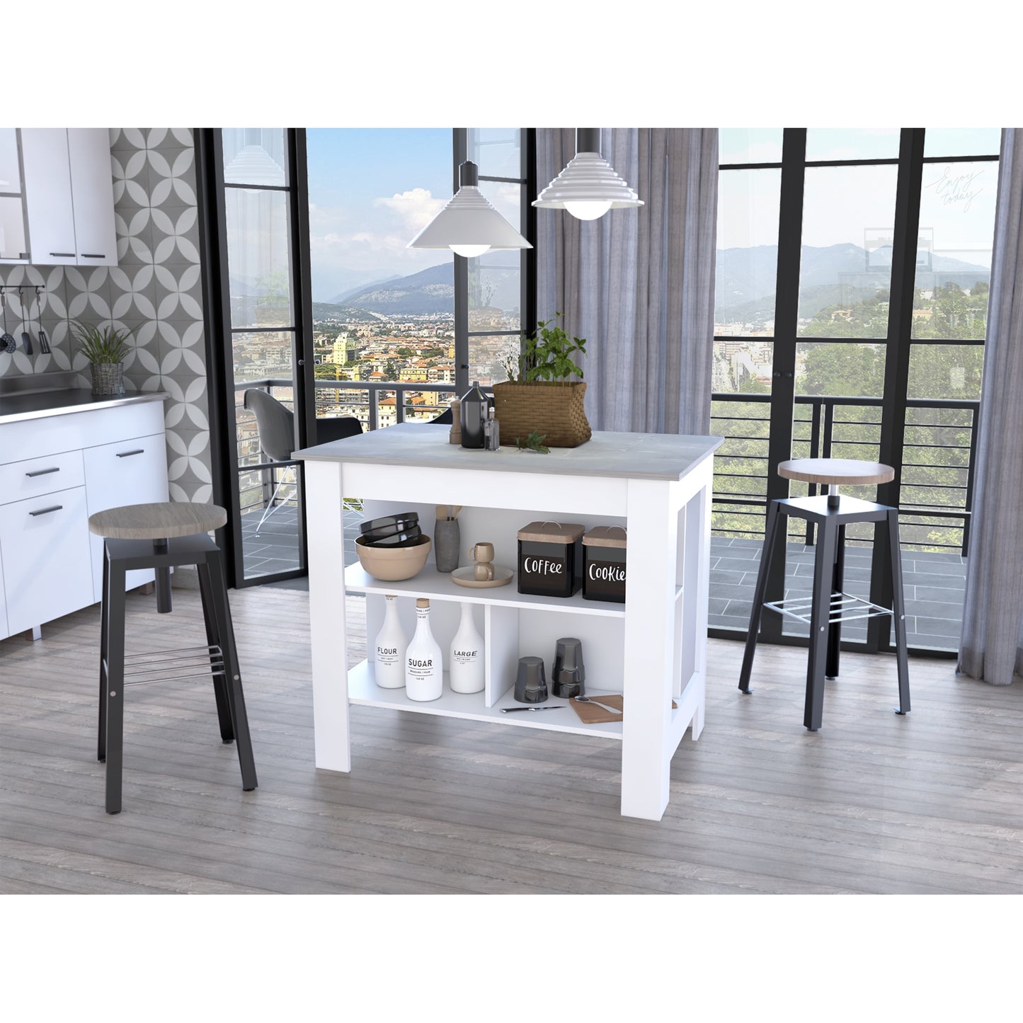 Isla De Cocina, FM Furniture 009B Blanco Y Gris