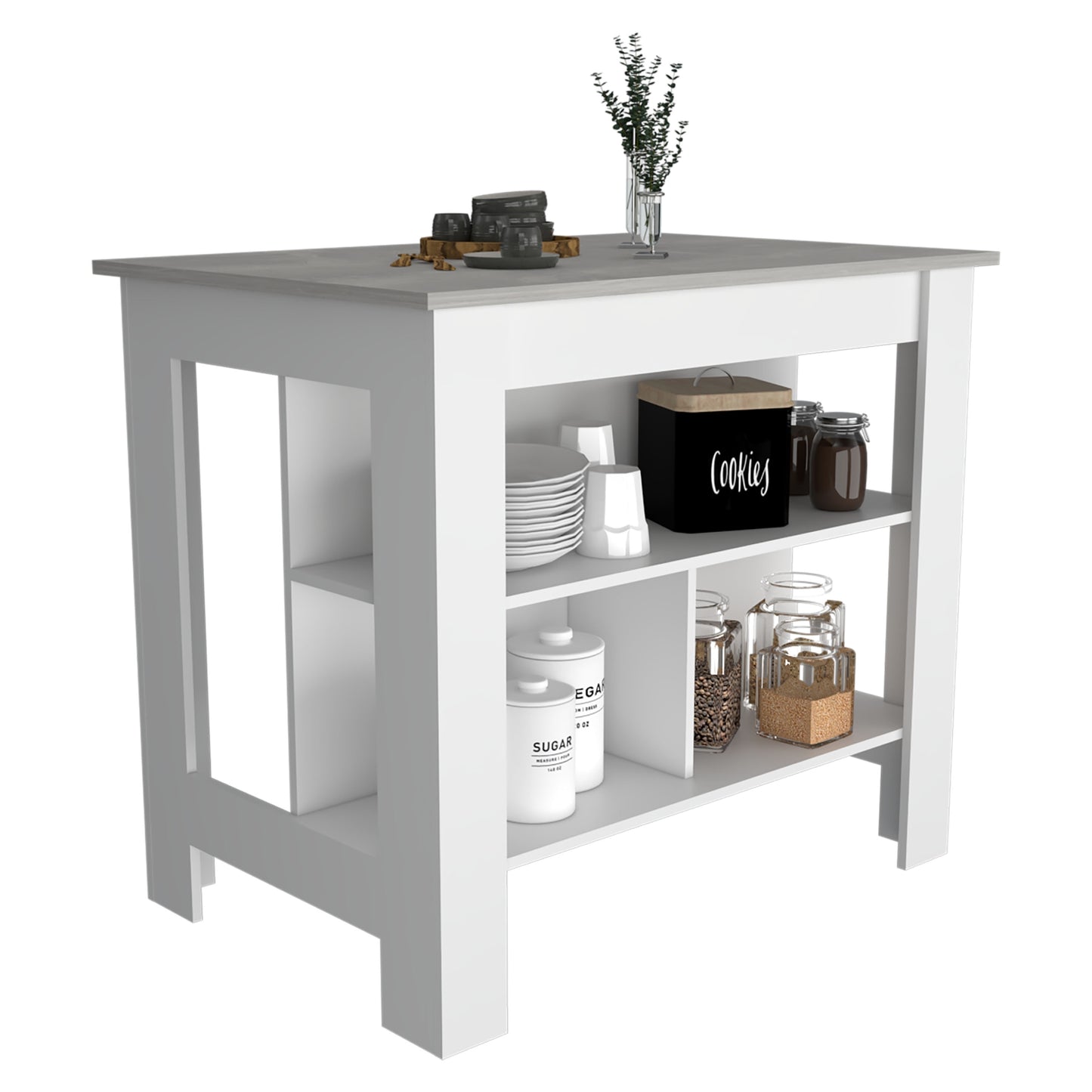 Isla De Cocina, FM Furniture 009B Blanco Y Gris