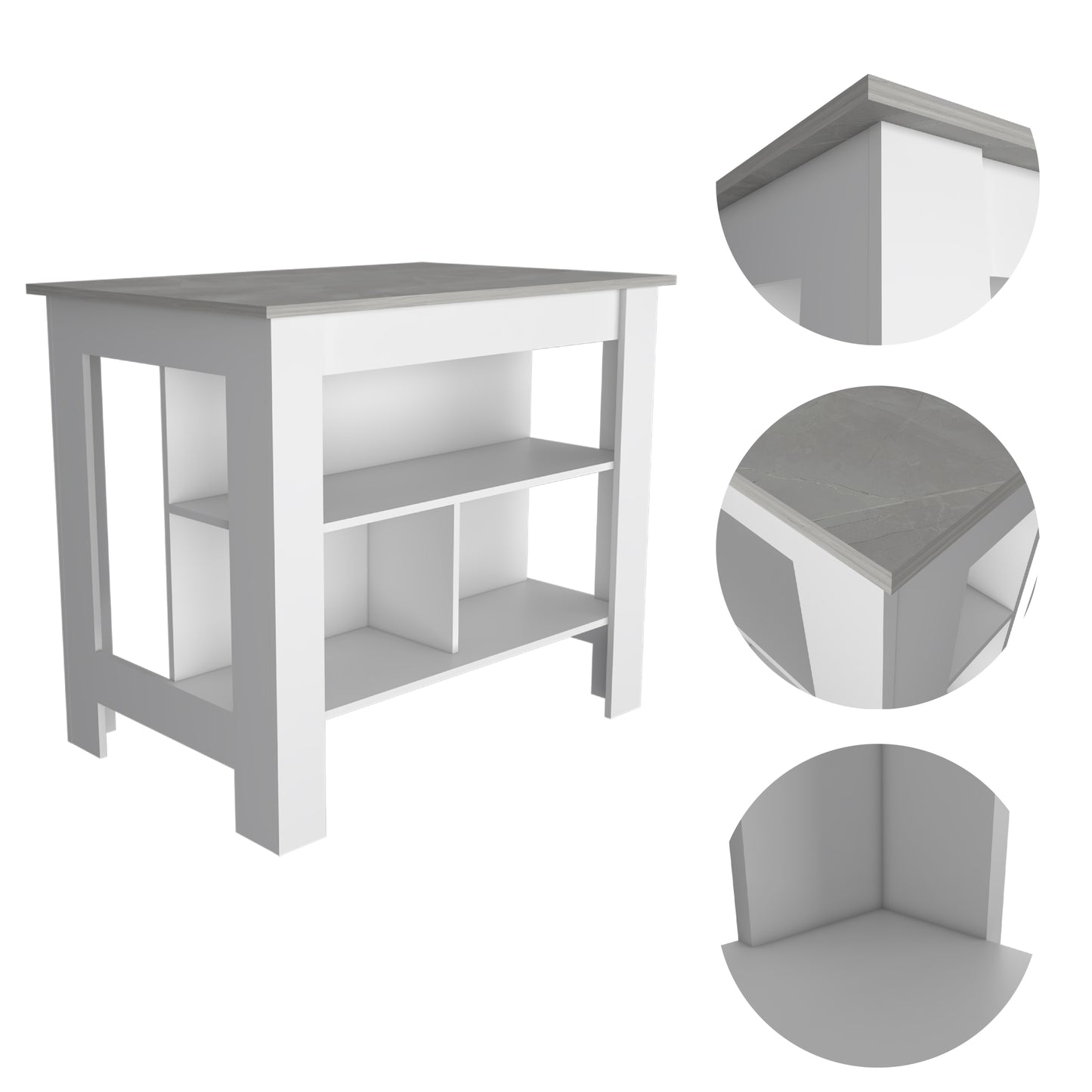 Isla De Cocina, FM Furniture 009B Blanco Y Gris